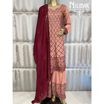 Salmon Pink Chinon Palazzo Suit
