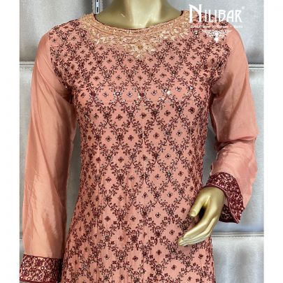 Salmon Pink Chinon Palazzo Suit