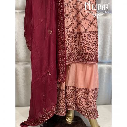 Salmon Pink Chinon Palazzo Suit