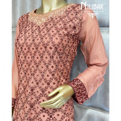 Salmon Pink Chinon Palazzo Suit