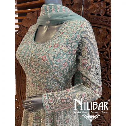 Sea Green Net Dorri Anarkali