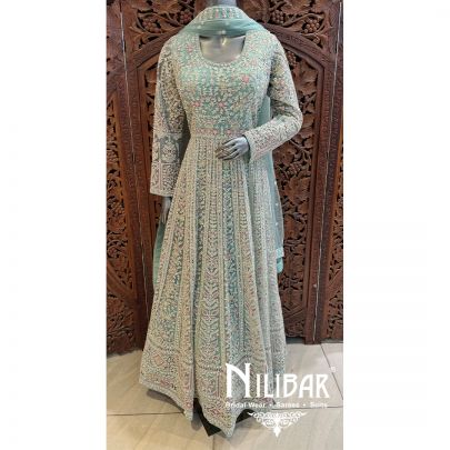 Sea Green Net Dorri Anarkali