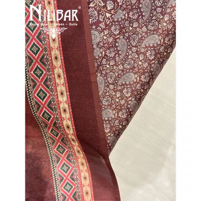 Maroon Maheshwari Unstitched Suit With Dupatta