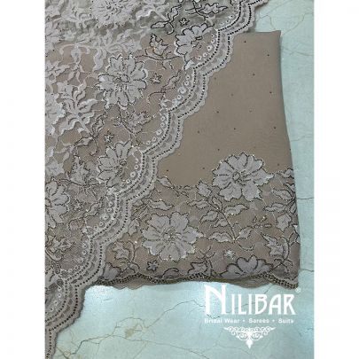 Beige Pure Georgette Unstitched Suit