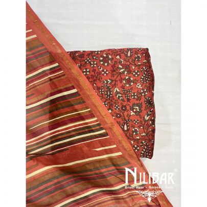 Orange Maheshwari Unstitched Suit With Dupatta