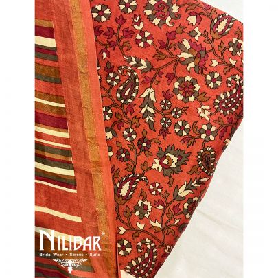 Orange Maheshwari Unstitched Suit With Dupatta