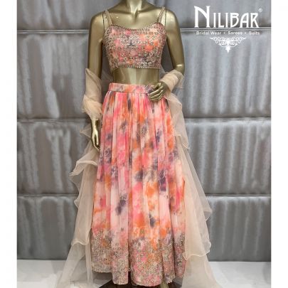 Buff Cream Georgette Lehenga