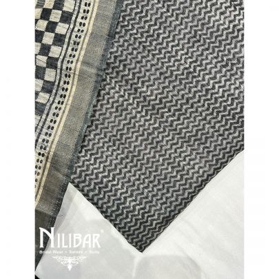 Grey Maheshwari Unstitched Suit With Dupatta