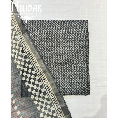 Grey Maheshwari Unstitched Suit With Dupatta