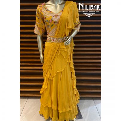 Canary Yellow Draped Style Lehenga