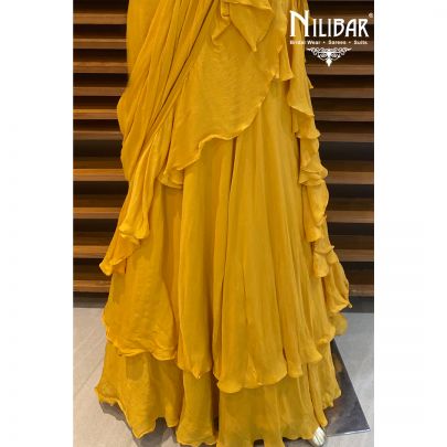 Canary Yellow Draped Style Lehenga