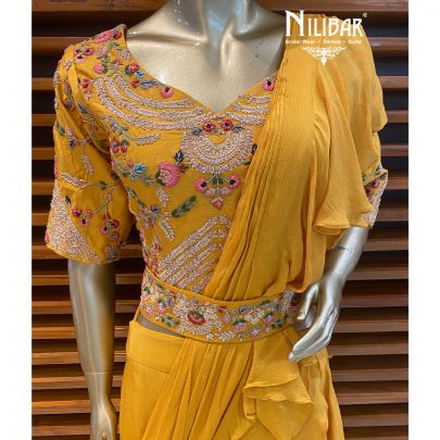 Canary Yellow Draped Style Lehenga
