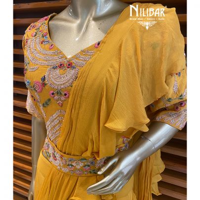 Canary Yellow Draped Style Lehenga
