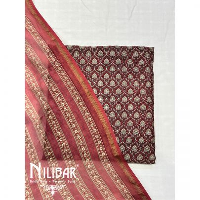 Maroon Maheshwari Unstitched Suit