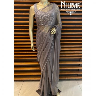 Mouse Grey Organza Saree