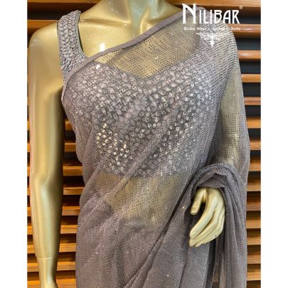 Mouse Grey Organza Saree