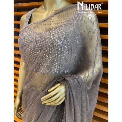 Mouse Grey Organza Saree