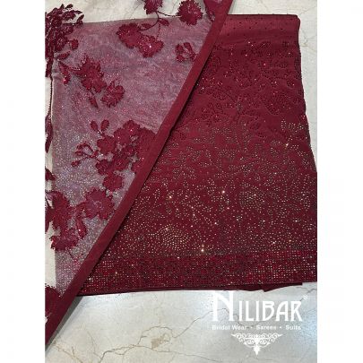 Mehroon Red Crepe Organza Unstitched Suit