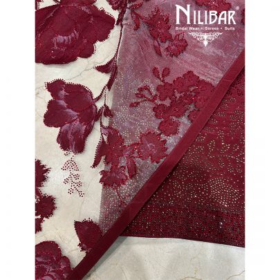 Mehroon Red Crepe Organza Unstitched Suit