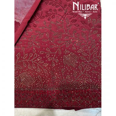 Mehroon Red Crepe Organza Unstitched Suit