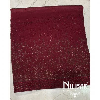 Mehroon Red Crepe Organza Unstitched Suit