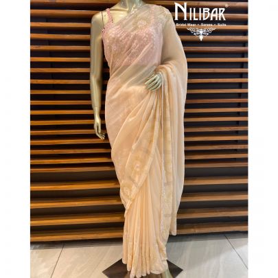 Coral Peach Organza Saree