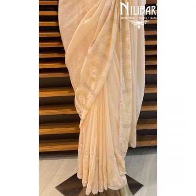 Coral Peach Organza Saree