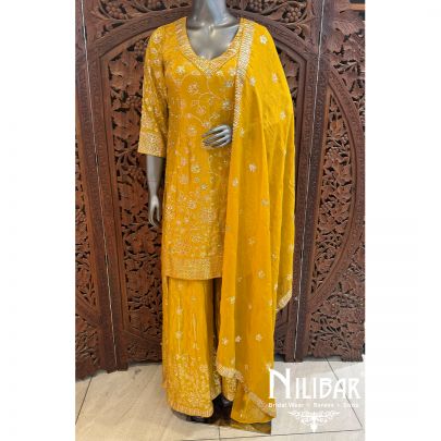 Yellow Lame Organza Palazzo Suit
