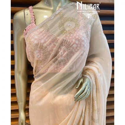 Coral Peach Organza Saree