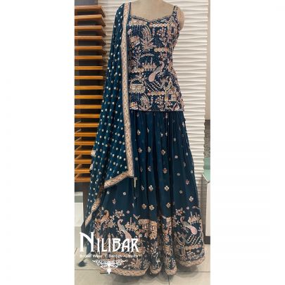 Peacock Georgette Sequin Casual Lehenga