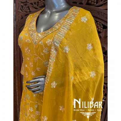 Yellow Lame Organza Palazzo Suit