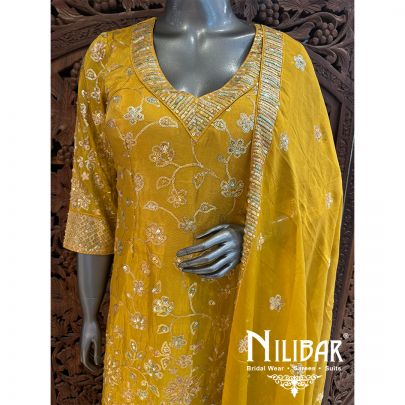Yellow Lame Organza Palazzo Suit