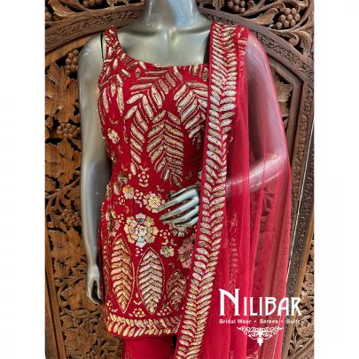 Red Georgette Net Garara Suit