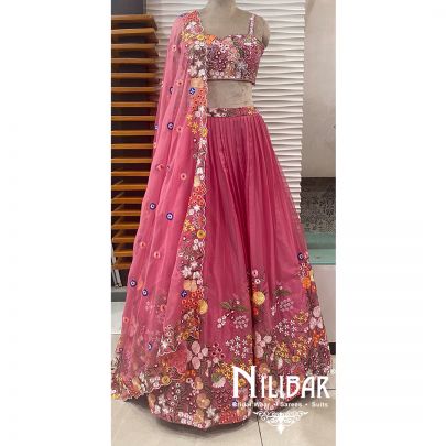 Rose Pink Organza Casual Lehenga