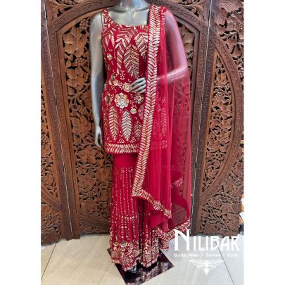 Red Georgette Net Garara Suit