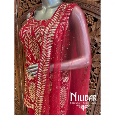 Red Georgette Net Garara Suit