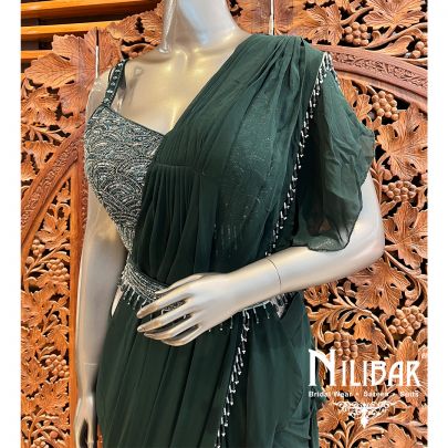 Bottle Green Georgette Pre-Stitched Saree
