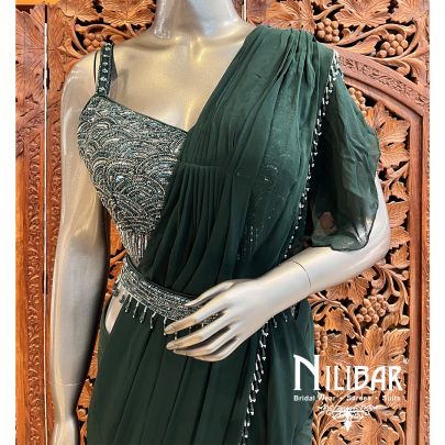 Bottle Green Georgette Pre-Stitched Saree