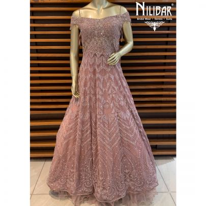 Dull Peach Off Shoulder Gown