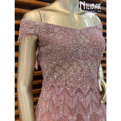 Dull Peach Off Shoulder Gown