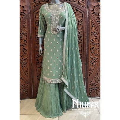 Basil Green Georgette Palazzo Suit