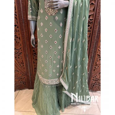 Basil Green Georgette Palazzo Suit