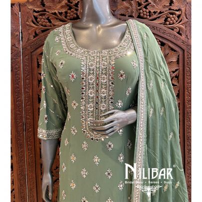 Basil Green Georgette Palazzo Suit