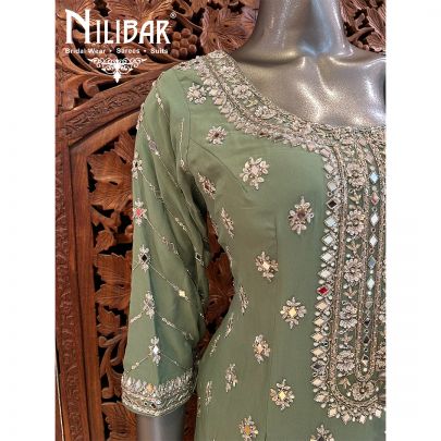 Basil Green Georgette Palazzo Suit