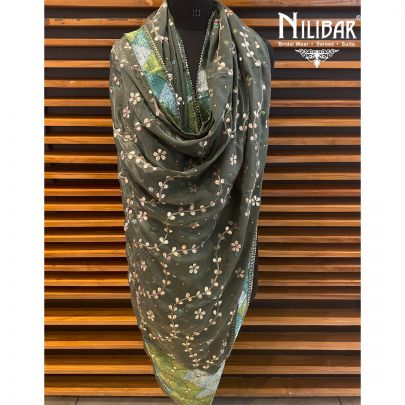 Olive Green Chinon Phulkari Dupatta