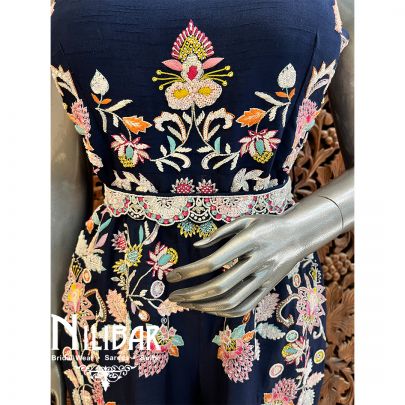 Navy Blue Raw Silk Jumpsuit