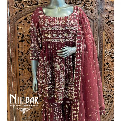 Mehroon Red Georgette Garara Suit