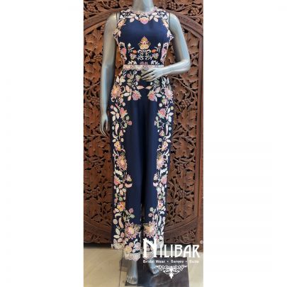 Navy Blue Raw Silk Jumpsuit