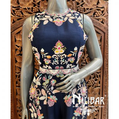 Navy Blue Raw Silk Jumpsuit