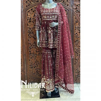 Mehroon Red Georgette Garara Suit